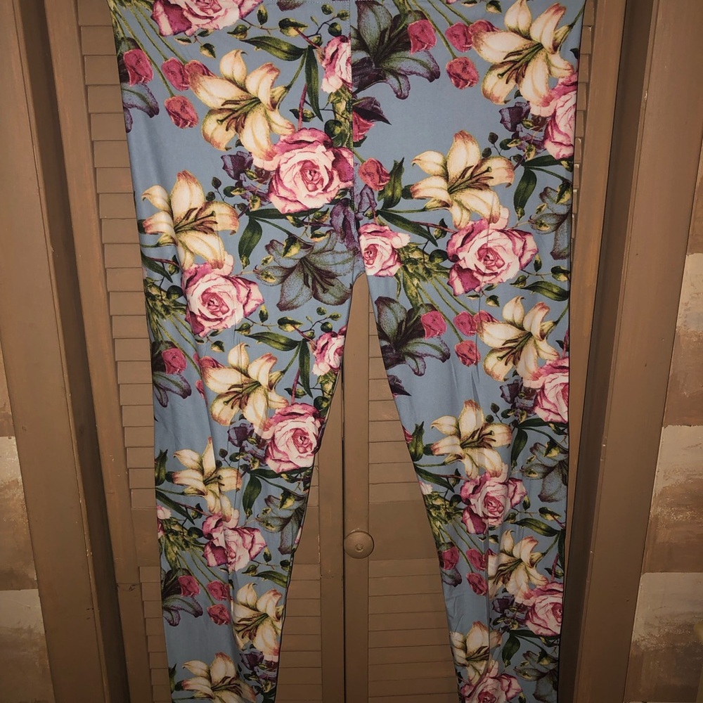 LuLaRoe Floral Leggings - Blue and Pink